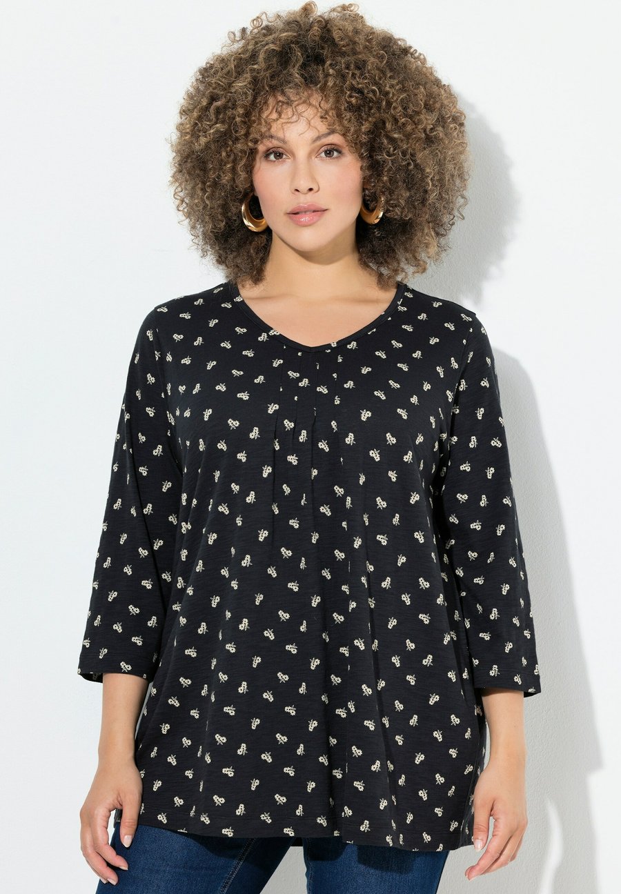 

Топ Ulla Popken BLÜTEN, V-AUSSCHNITT, 3/4-ARM, Black