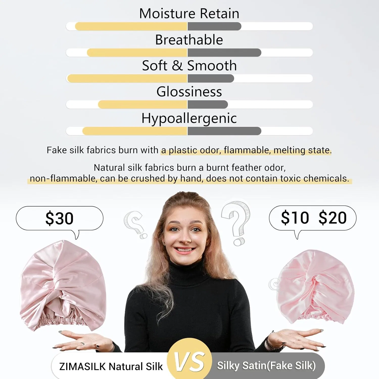 Женская шапочка для сна из 100% шелка ZIMASILK Zimasilk, New Light Plum — фото 3