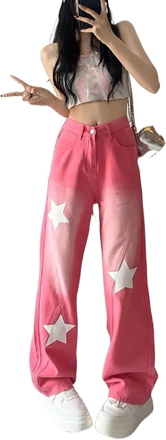 

Jupkem женские джинсы Y2K в стиле готик с высокой талией и прямыми штанинами