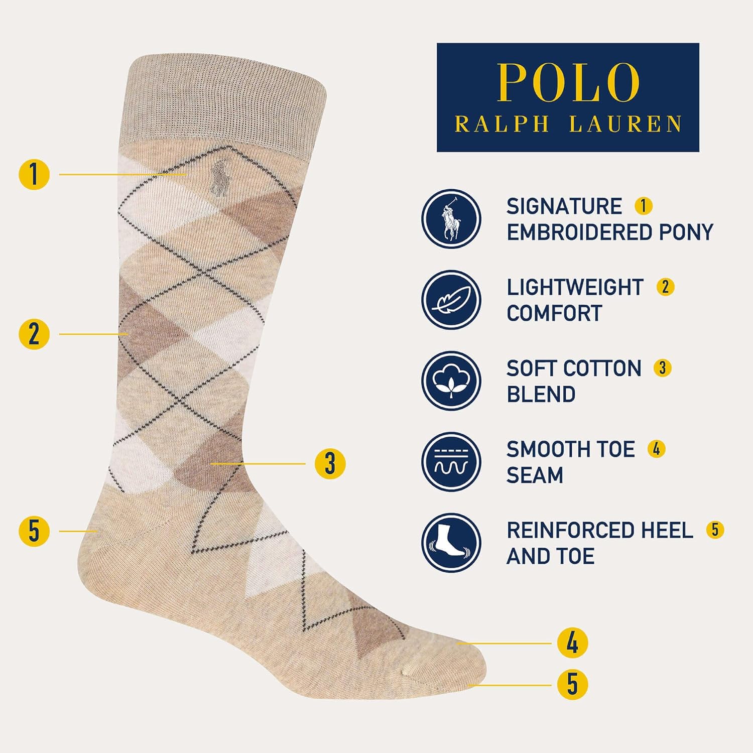 POLO RALPH LAUREN Мужские носки-гольф с узором аргайл (упаковка 3 шт), Charcoal Assorted — фото 2