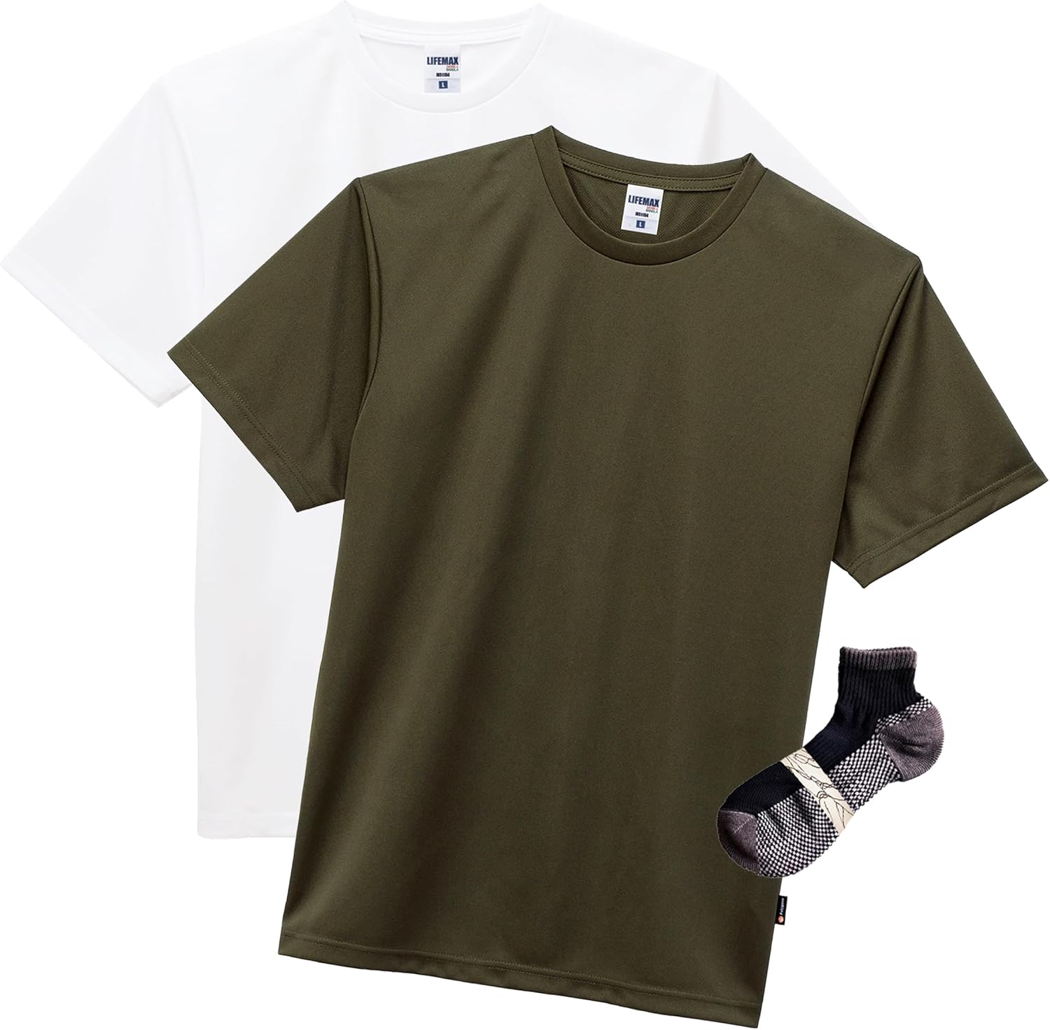 

Футболка LIFEMAX унисекс для взрослых (обработка полизином для предотвращения запаха пота), белый/хаки