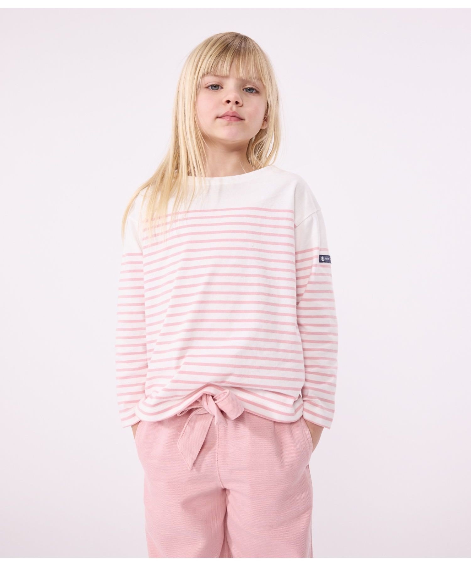 Толстовка Мариньер, крой и пошив Petit Bateau, Off-white/Light pink