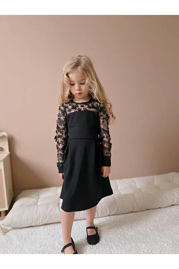 Детское платье для девочек с длинным рукавом Yigit Butik, Black — фото 4