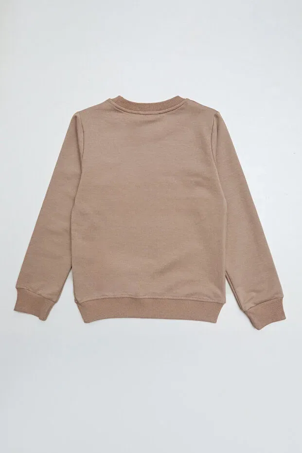 Детские свитшот для девочек с вышивкой Teddy bear embroidered crew neck Fulla Moda, Taupe — фото 3