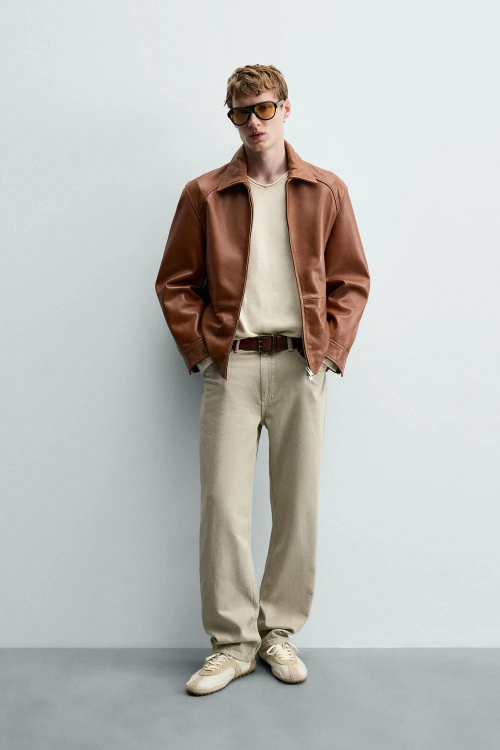 Кожаная куртка стандартного кроя ZARA, Brandy