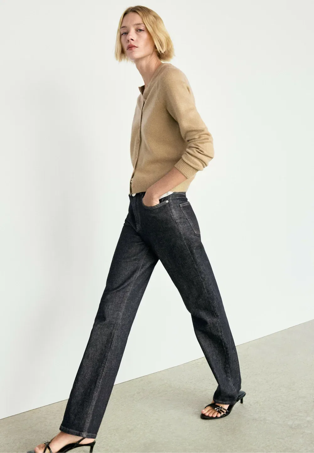 Укороченный вязаный кардиган из 100% кашемира - кардиган Massimo Dutti, Brown — фото 3
