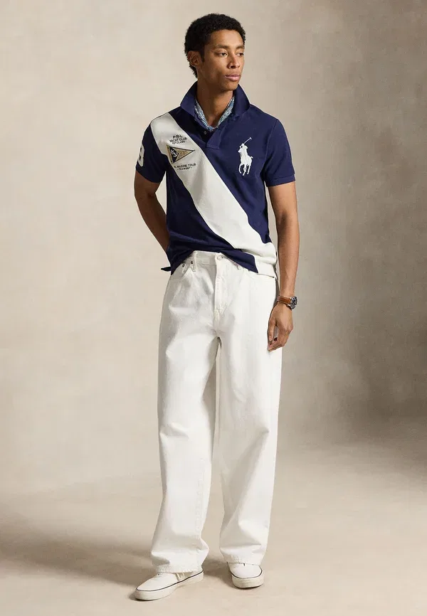 Футболка поло с вышивкой Custom Slim Fit Big Pony Mesh Polo Shirt, Polo Ralph Lauren, Newport темно-синий/Nevis — фото 2