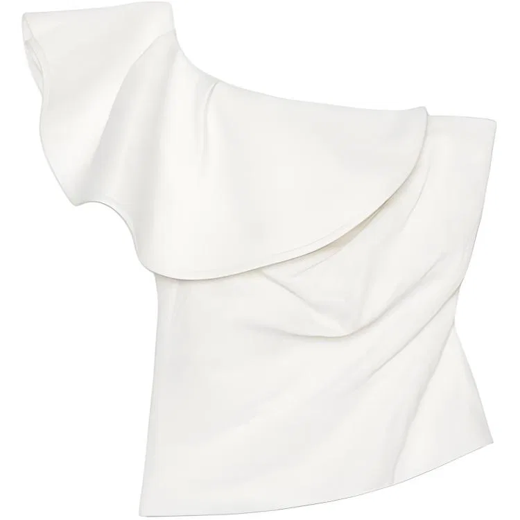 Женская футболка с асимметричным воротником ZARA, Frosted White