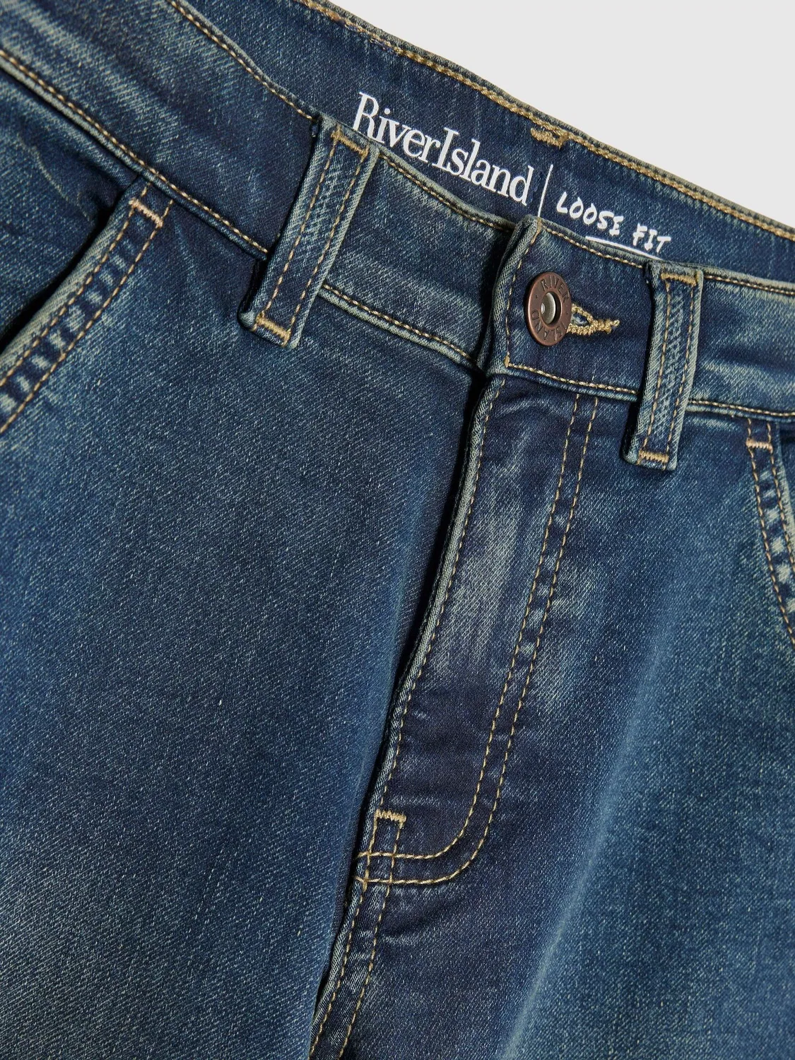 Джинсы свободного кроя с карго-карманами River Island, синие — фото 4