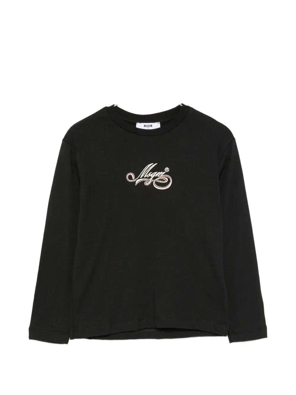 Футболка с длинными рукавами и логотипом из стразов Msgm Kids, черный
