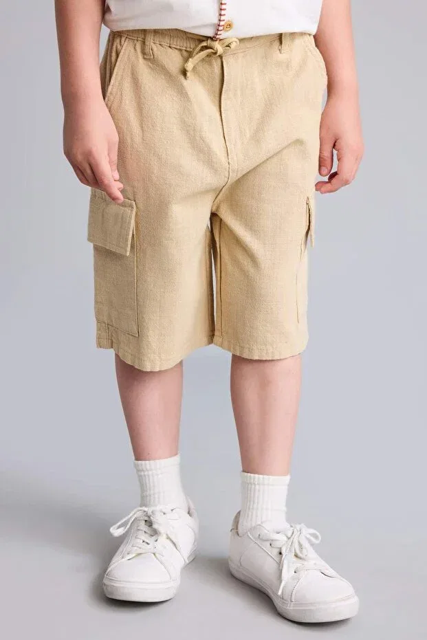 Детские шорты для мальчиков хлопковые Regular fit Defacto, Beige — фото 3