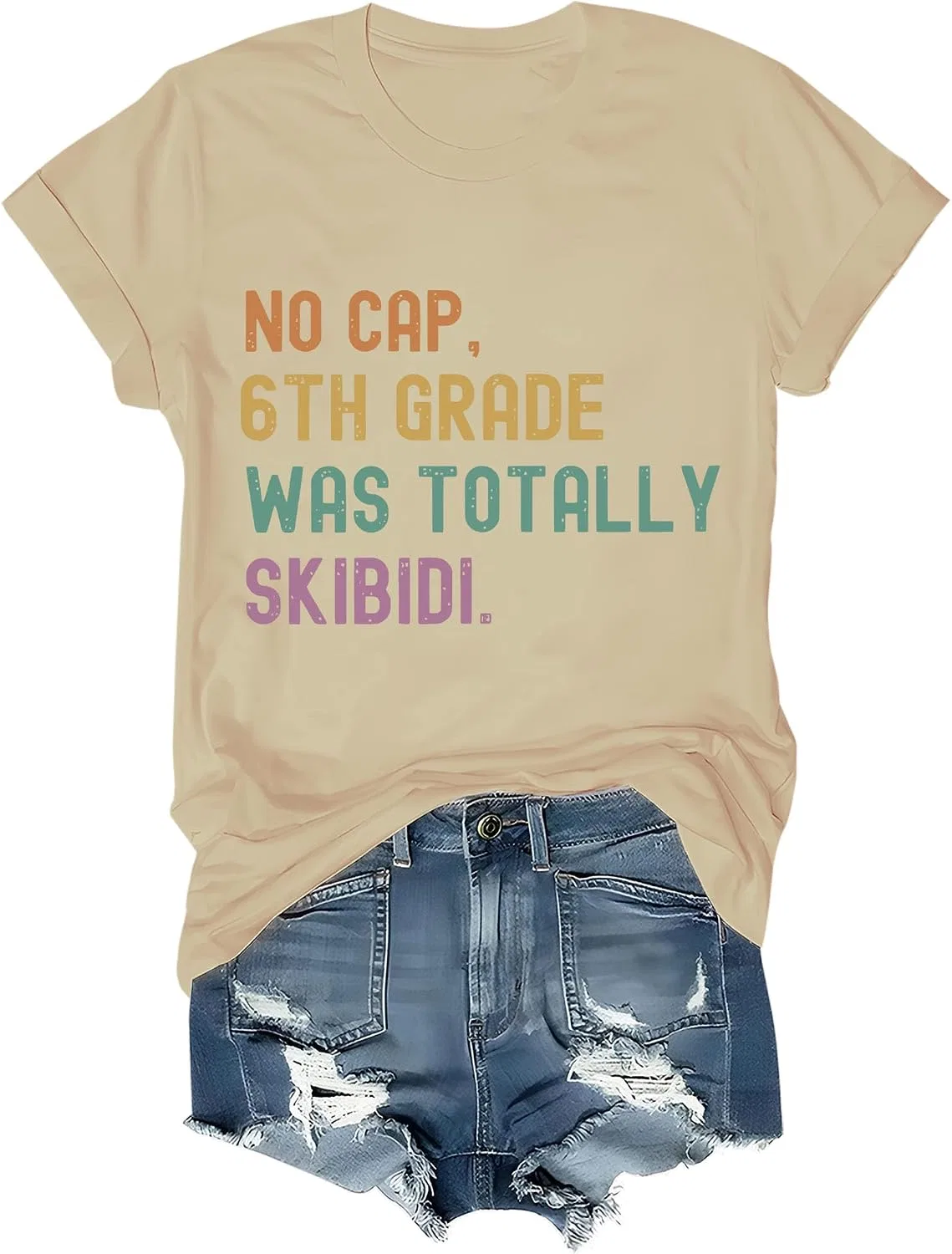 Футболка с принтом No Cap Totally Skibidi, Khaki