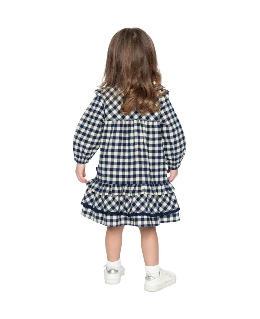 Платье-рубашка для девочки с воланами, в клетку, Cozy Hearts Deux par Deux, Blue And White Gingham Print — фото 4