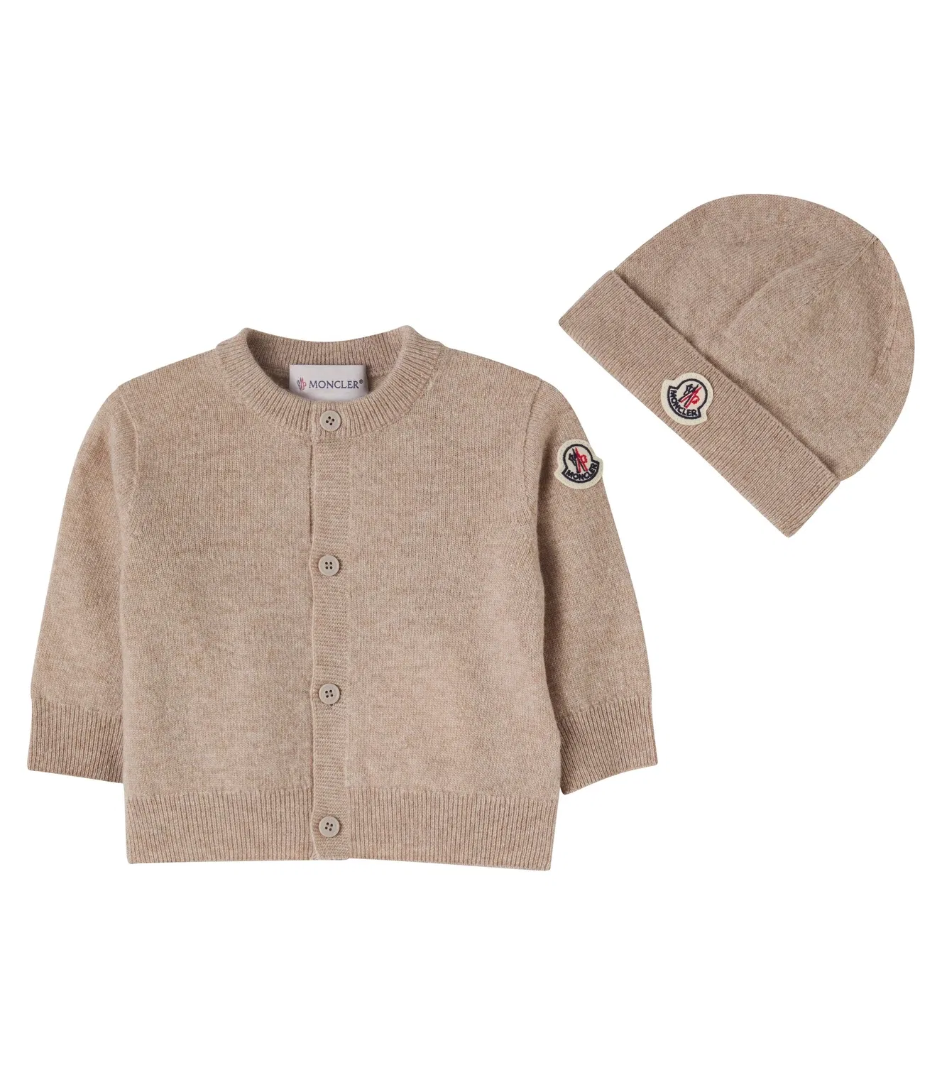 Комплект из свитера и шапки из шерсти и кашемира Moncler Enfant, бежевый