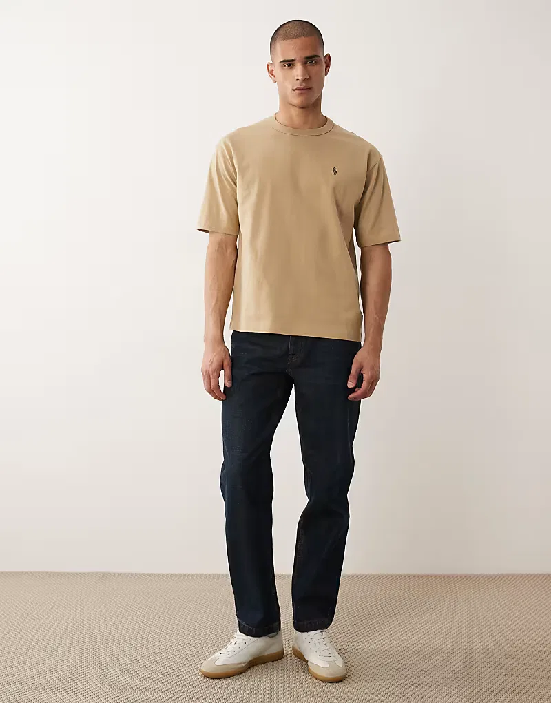 Футболка Polo Ralph Lauren Icon Logo из плотной ткани свободного кроя, бежевый — фото 2