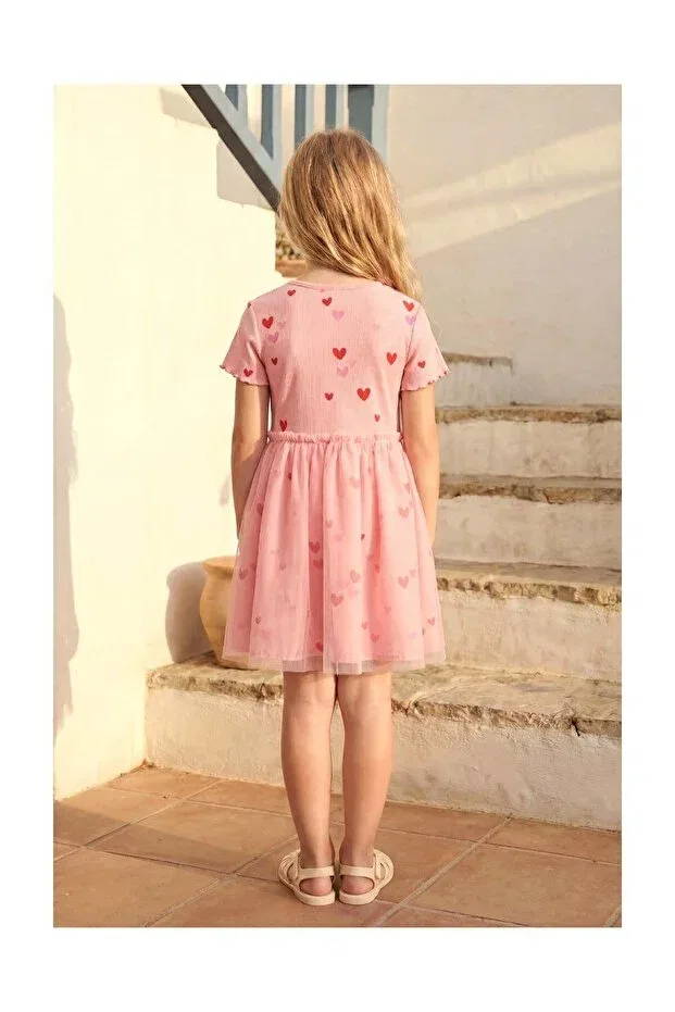 Детское платье для девочек хлопковое Girl'S cotton pink heart printed tulle dress Magu, Pink — фото 4