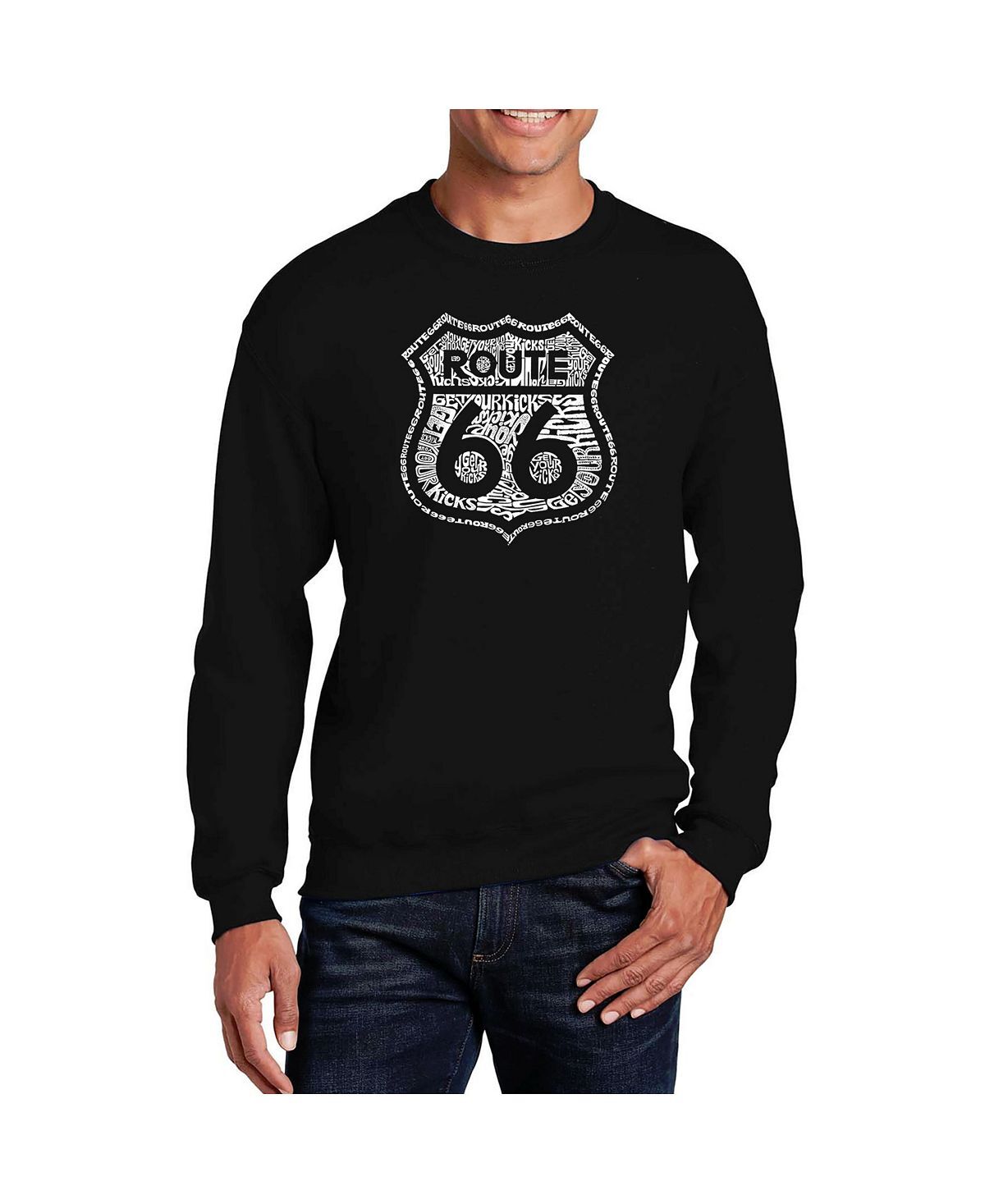 

Мужская толстовка с круглым вырезом get your kicks on route 66 с надписью word art LA Pop Art, черный