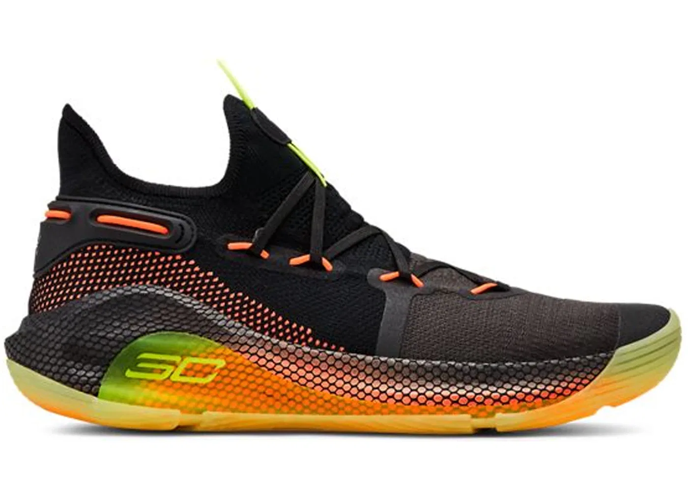 Детские кроссовки для мальчиков с верхом из синтетической сетки Under Armour Curry 6, Black/High Vis Yellow