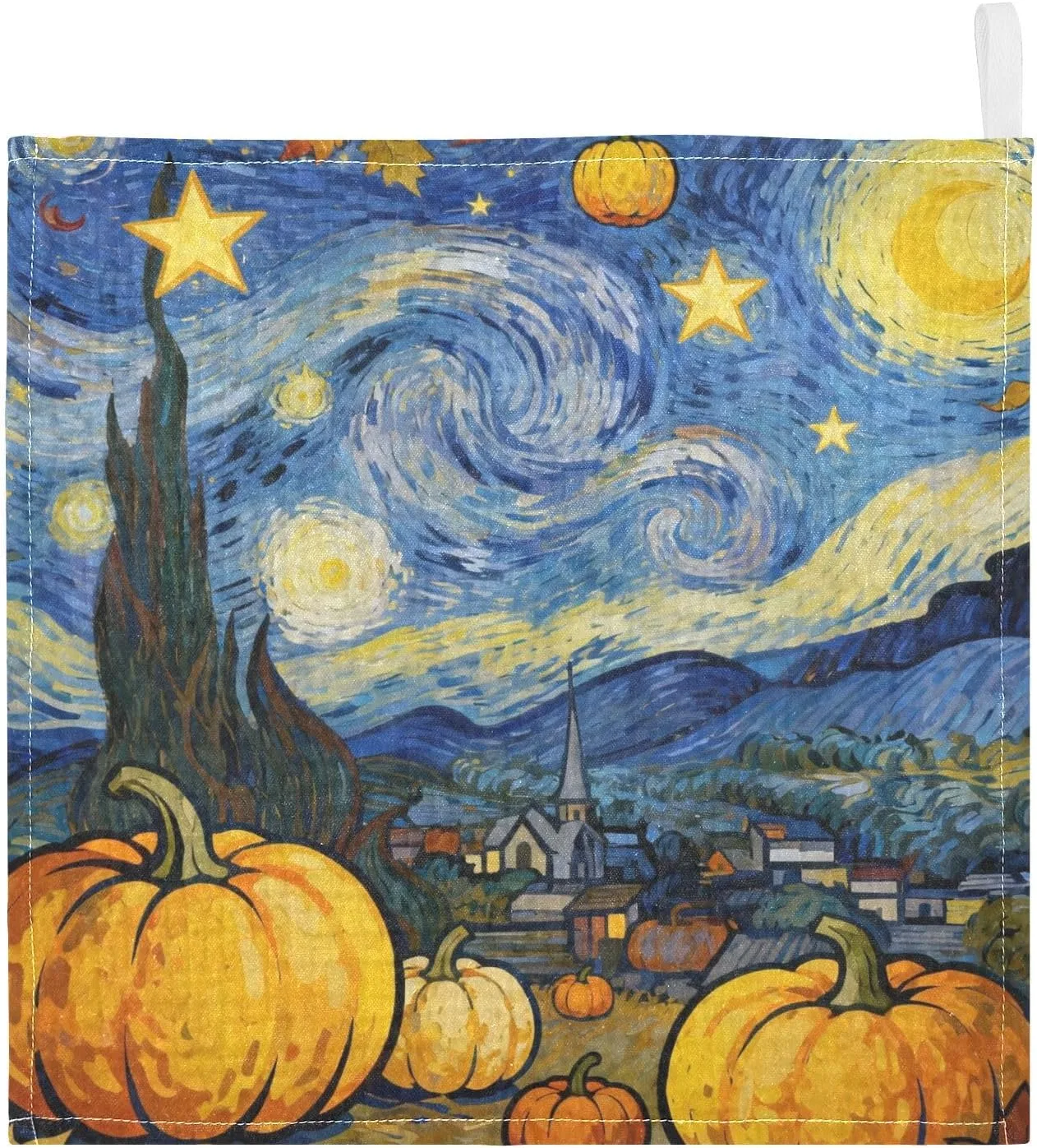 Мочалка для лица из муслина 4 слоя, GuoChe, набор 3 шт, 30x30 см, Kürbisernte Sternennacht Kunstdruck