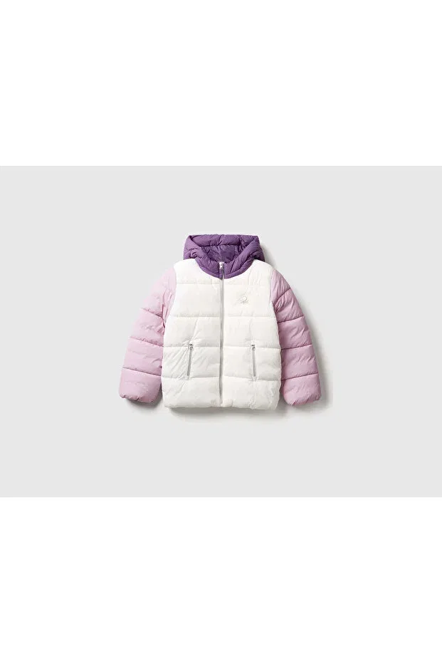 Детское пальто для девочек с капюшоном United Colors Of Benetton, Ecru-Lilac
