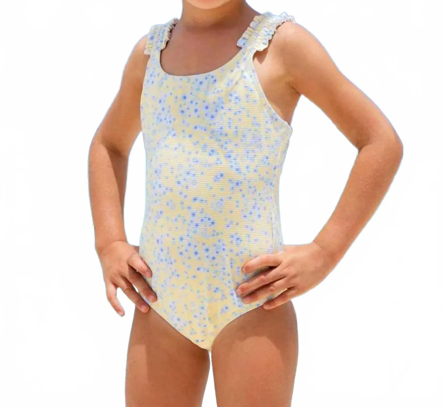 Детский купальник с цветочным принтом и защитой UPF 50+ Butter Blooms One Shoulder Ribbed shade critters, желтый