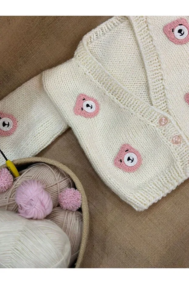 Детский кардиган с животным принтом Handmade, Nude Color