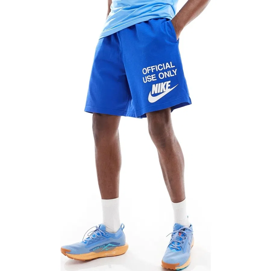 Шорты спортивные хлопковые Nike Club Knit Shorts With Graphic Print, Синий — фото 2