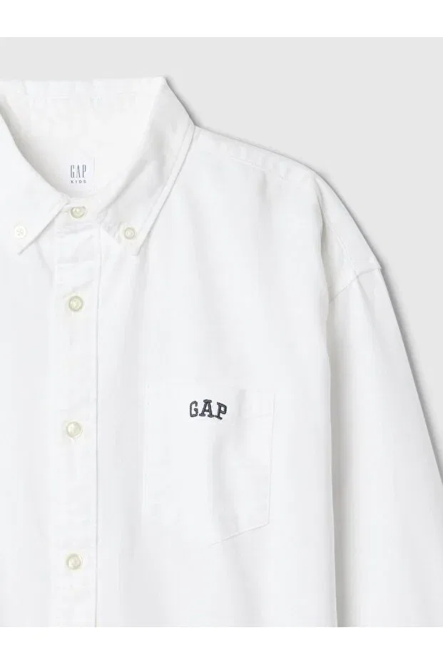 Детская рубашка для мальчиков с длинным рукавом с принтом Oxford Shirt Gap, White-000 — фото 3