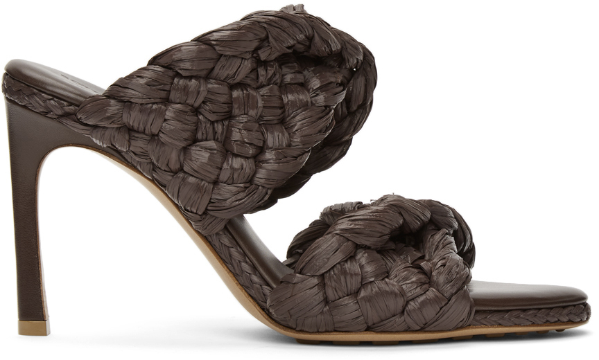 Коричневые босоножки на каблуке из рафии The Curve Bottega Veneta
