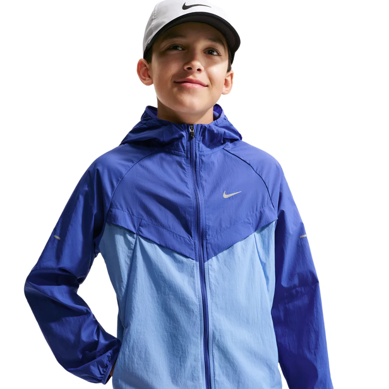 Детская куртка для мальчиков с водоотталкивающей тканью Nike Stride, Lapis/Royal Pulse/Reflective Silver
