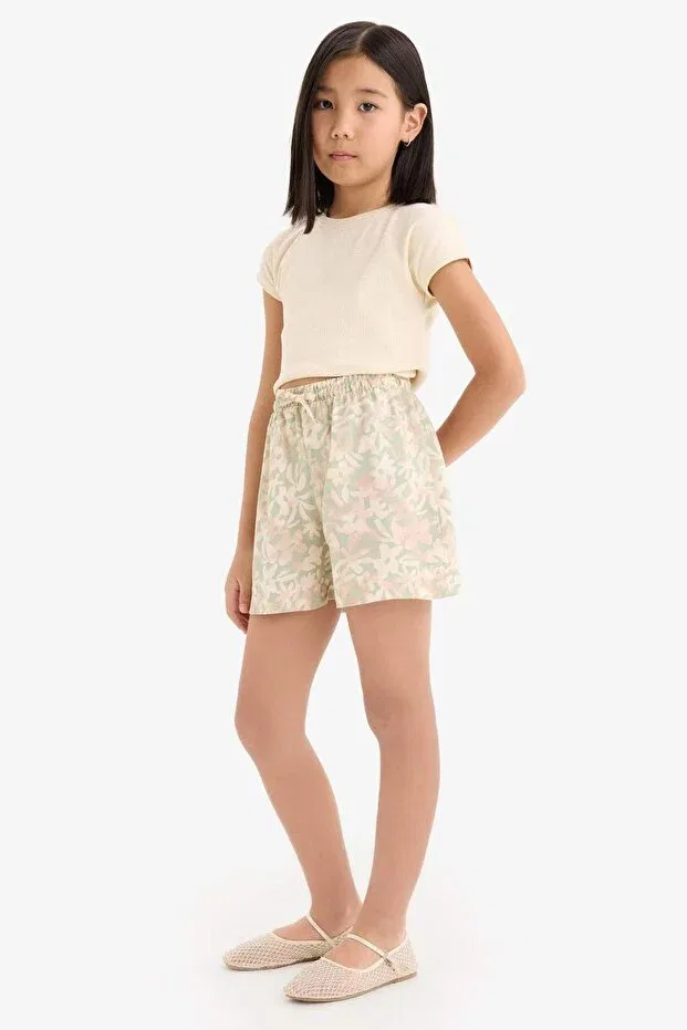 Детские шорты для девочек с принтом Floral patterned viscose shorts for girls Defacto, Green