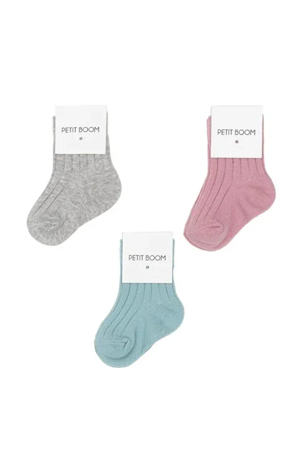 Детский комплект носков для девочек хлопковый Basics Petit Boom, Gray Mint Pink — фото 2