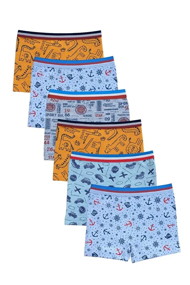 Детские боксеры для мальчиков с принтом 6 штук Exmoor, Blue Navy Blue Orange Green Black