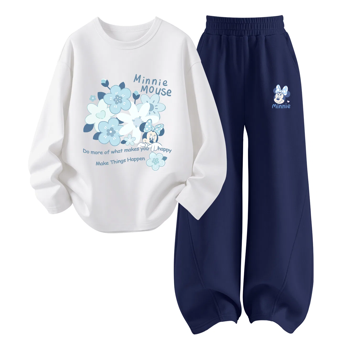 Детский спортивный комплект с круглым вырезом Di Ying Huani White+Di Li Qiao Ni K Navy Blue Disney, Di Ying Huani White+Di Li Qiao Ni K Navy Blue