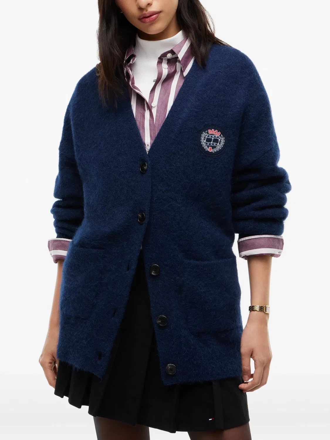 Кардиган с В-образным вырезом и нашивкой Tommy Hilfiger, синий — фото 2