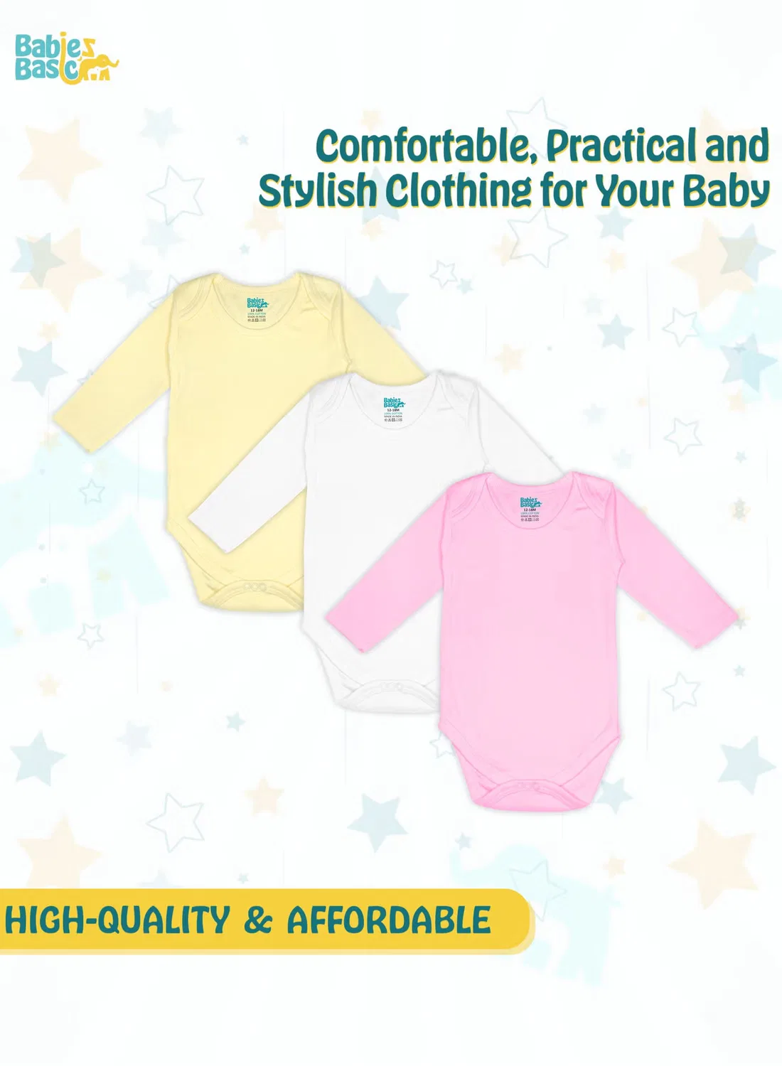 Боди-комбинезон с длинным рукавом комплект из 3 Babies Basic, розовый — фото 2