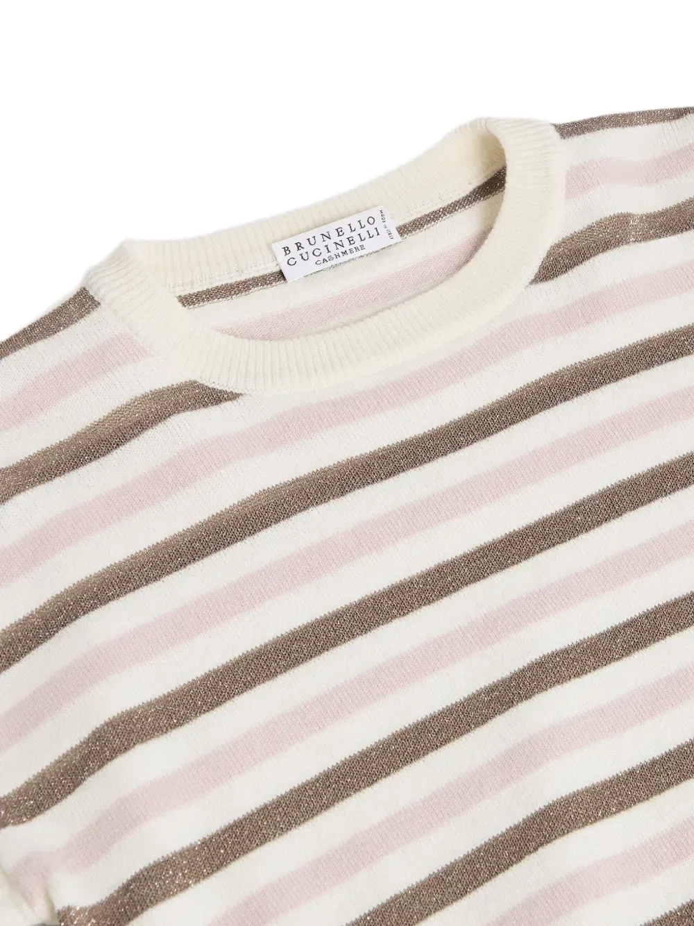 Декорированный свитер в полоску Brunello Cucinelli Kids, бежевый — фото 3