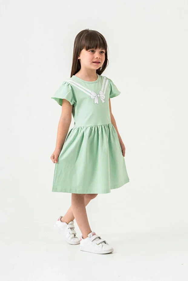 Детское платье для девочек с принтом Bow Printed 50971 My Hanne, Green — фото 3