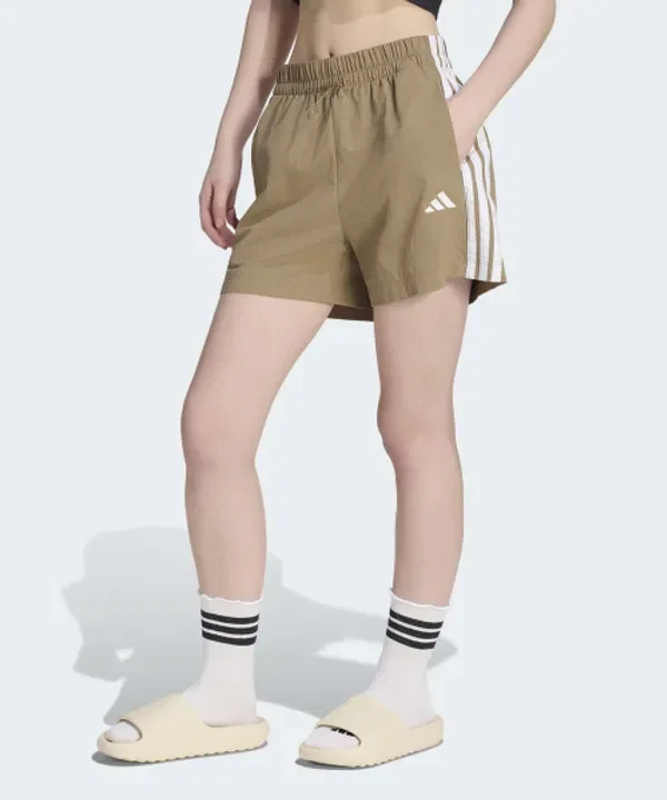 Шорты спортивные с тремя полосками, lifestyle, Adidas, хаки/белый