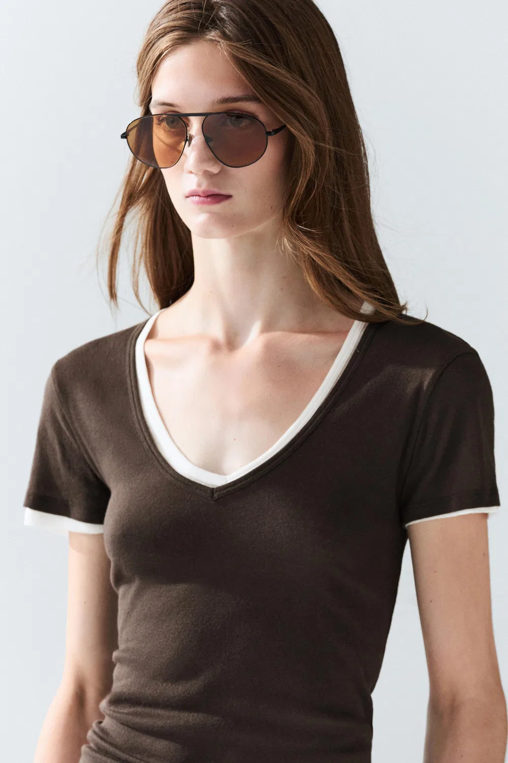Футболка Massimo Dutti, двухслойная, коричневая — фото 2