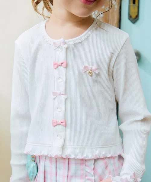 Детский кардиган с рибом и лентой, модель Charm Ribbon, coeur a coeur, Off White