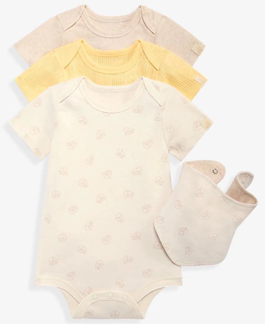 Комплект из 3 боди с коротким рукавом и слюнявчиком, Everyday Baby Essentials First Impressions, Yellow Light