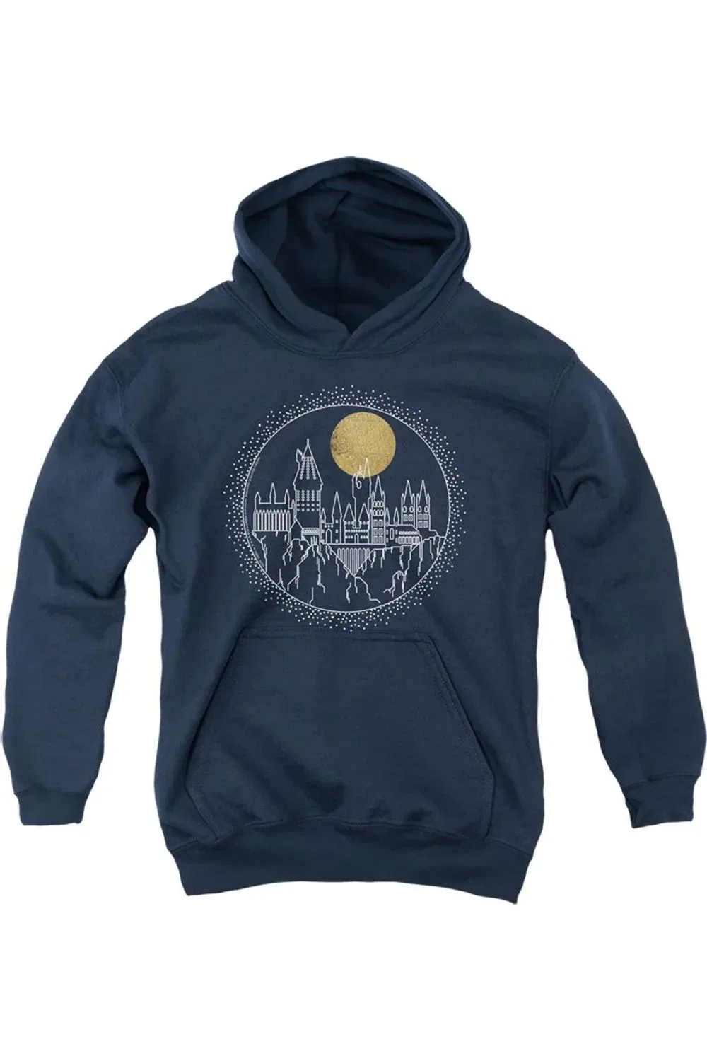 Детское худи с капюшоном Harry Potter Hogwarts Full Moon Line Art Gildan, темно-синий