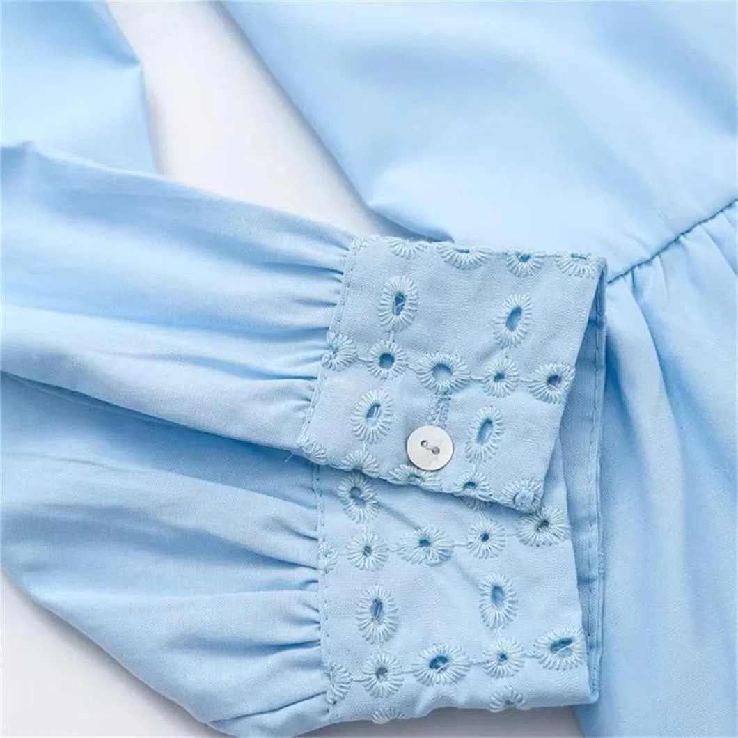 Женское повседневное платье A-силуэта с вышивкой, Skyblue — фото 4