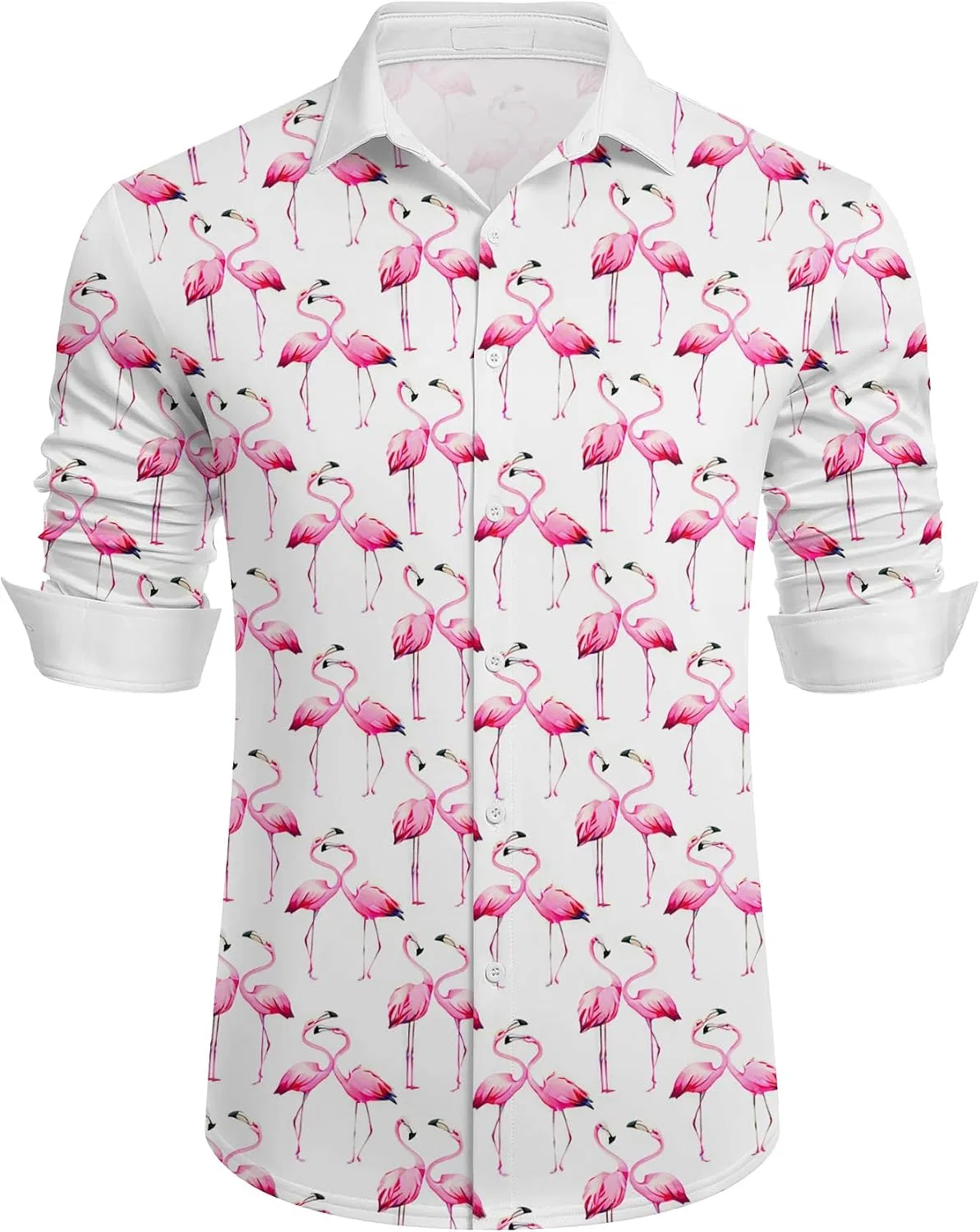 Мужская гавайская рубашка с длинным рукавом, модель Flamingo, белый