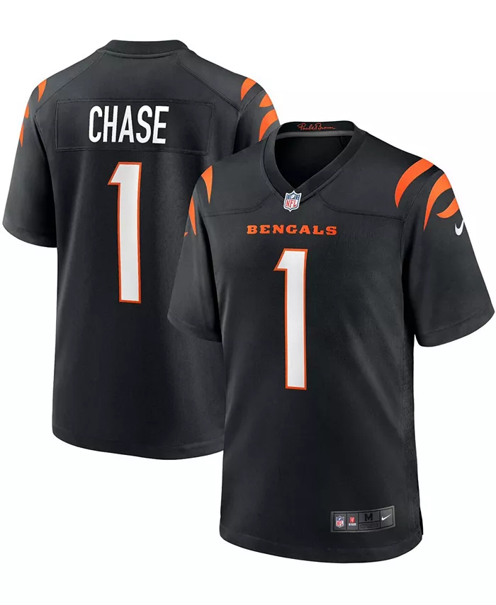 

Мужская игровая футболка Ja'Marr Chase черного цвета Cincinnati Bengals, выбор в первом раунде драфта НФЛ 2021 года Nike