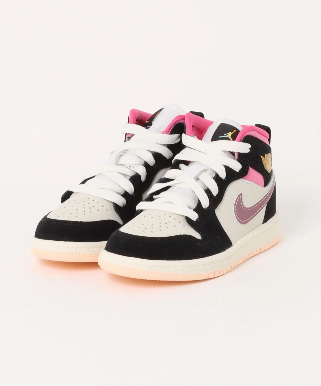 Детские кроссовки с кожаным верхом Jordan 1 Mid SE (PS) JORDAN BRAND, Black
