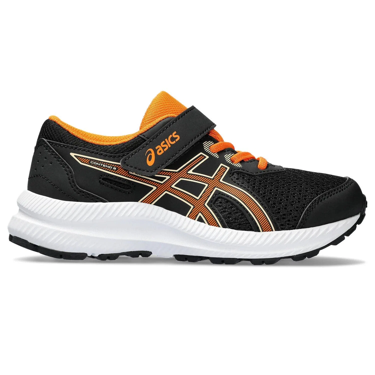 Детские кроссовки для мальчиков с липучкой Contend 8 ASICS, Black Bright Orange