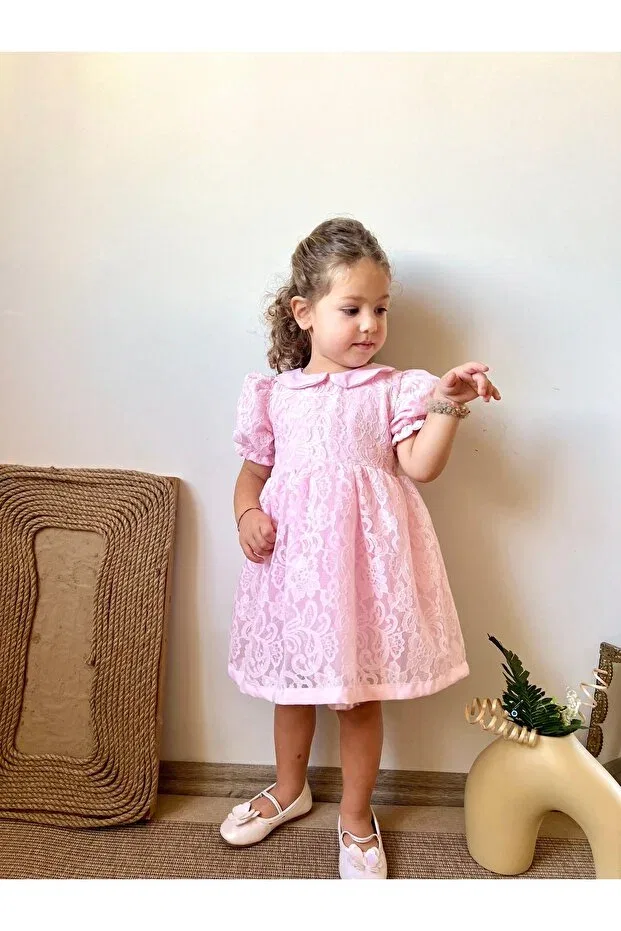 Детское платье для девочек кружевное с коротким рукавом Penu Baby Kids, Pink
