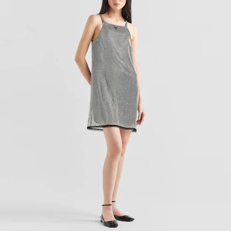 Женское платье без рукавов с вышивкой и стразами PRADA, Iron Red — фото 3